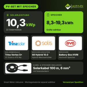 10,3 kWp PV-Set mit Speicher – 22x Trina Vertex S+ 470 Wp + Solis S6 Hybrid 10.0 + BYD Battery-Box HVM, Speicher wählbar