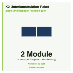 K2 Unterkonstruktion-Paket für Ziegeldach mit 2 Modulen quer – Schema