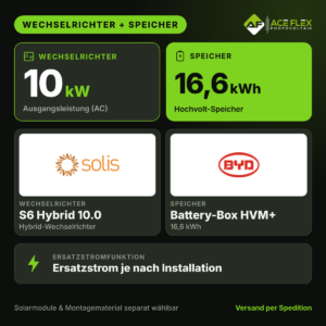Solis S6 HYBRID 10.0 + BYD 16.6 (HVM+) mit Ersatzstrom